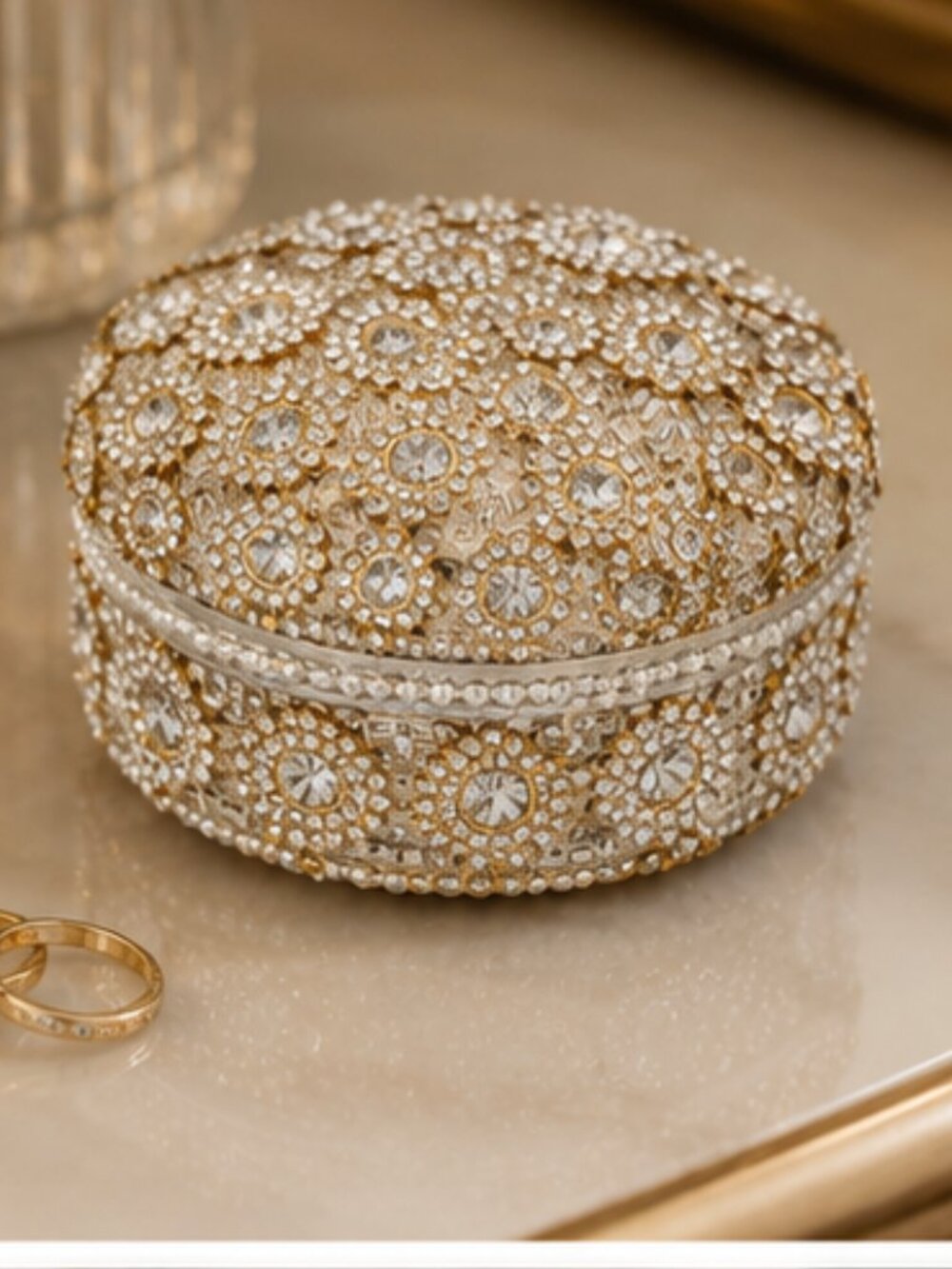 Sparkling Rhinestone Jeweled Ring Trinket Box – Glam Vanity Decor - Picture 2 of 5